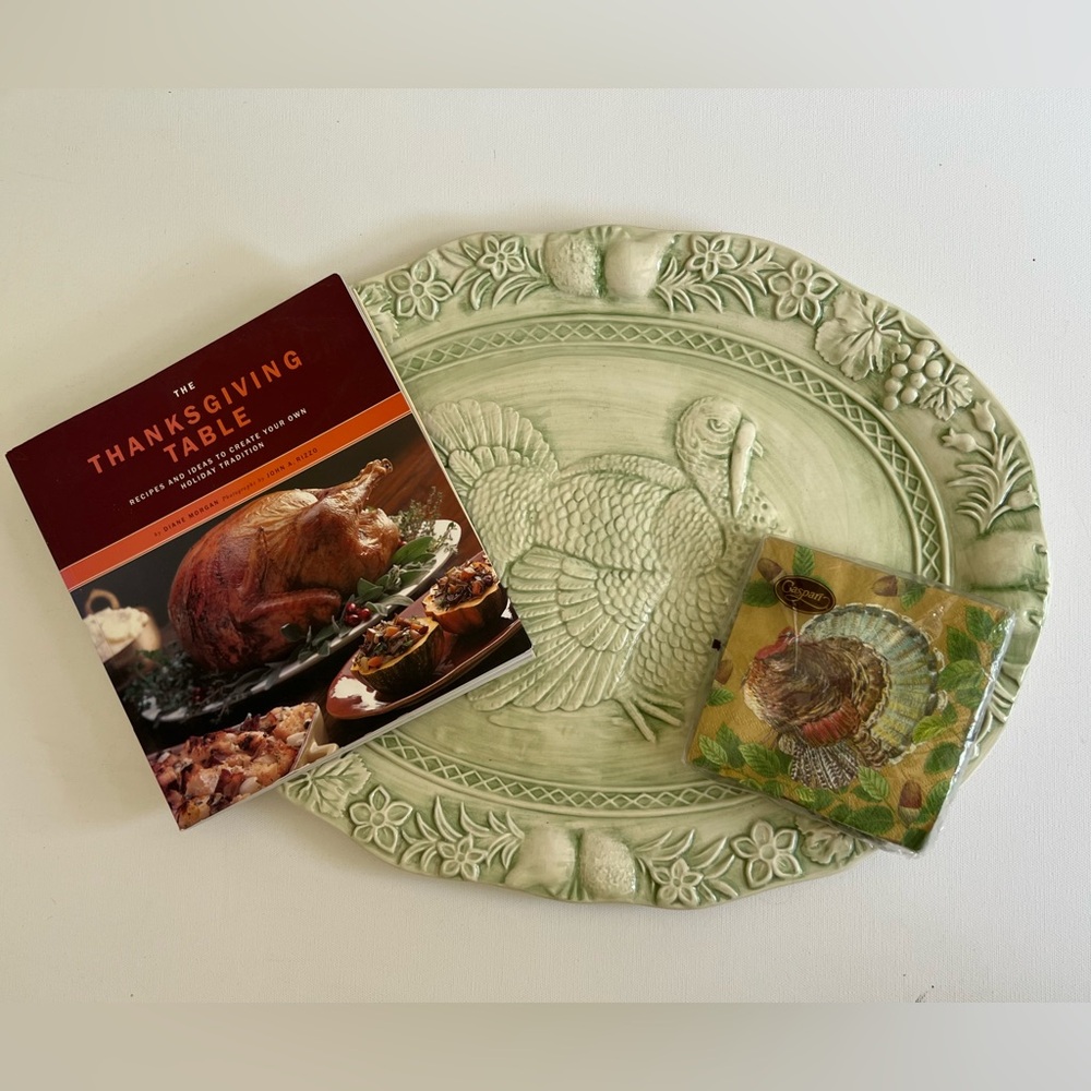THANKSGIVING BUNDLE Turkey Platter + Recipe Book + Napkins